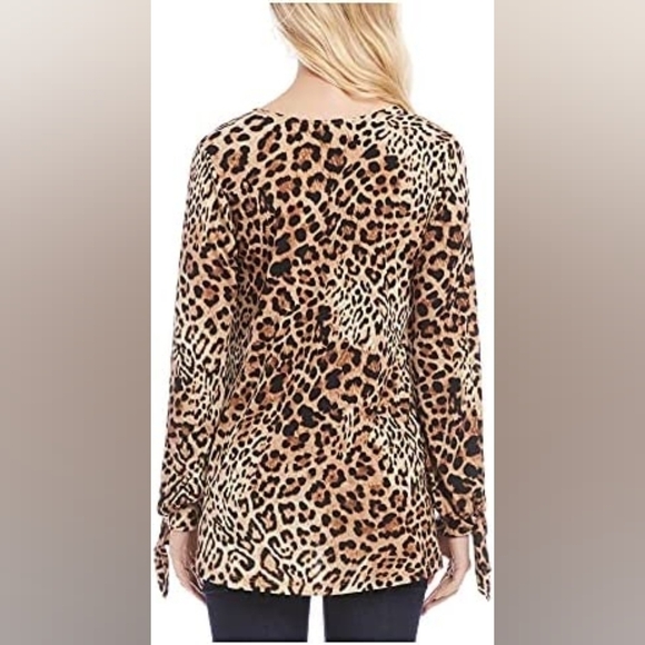 KAREN Kane Leopard- Print Tied Cuff Stretch Blouse Size 0X - Picture 3 of 3